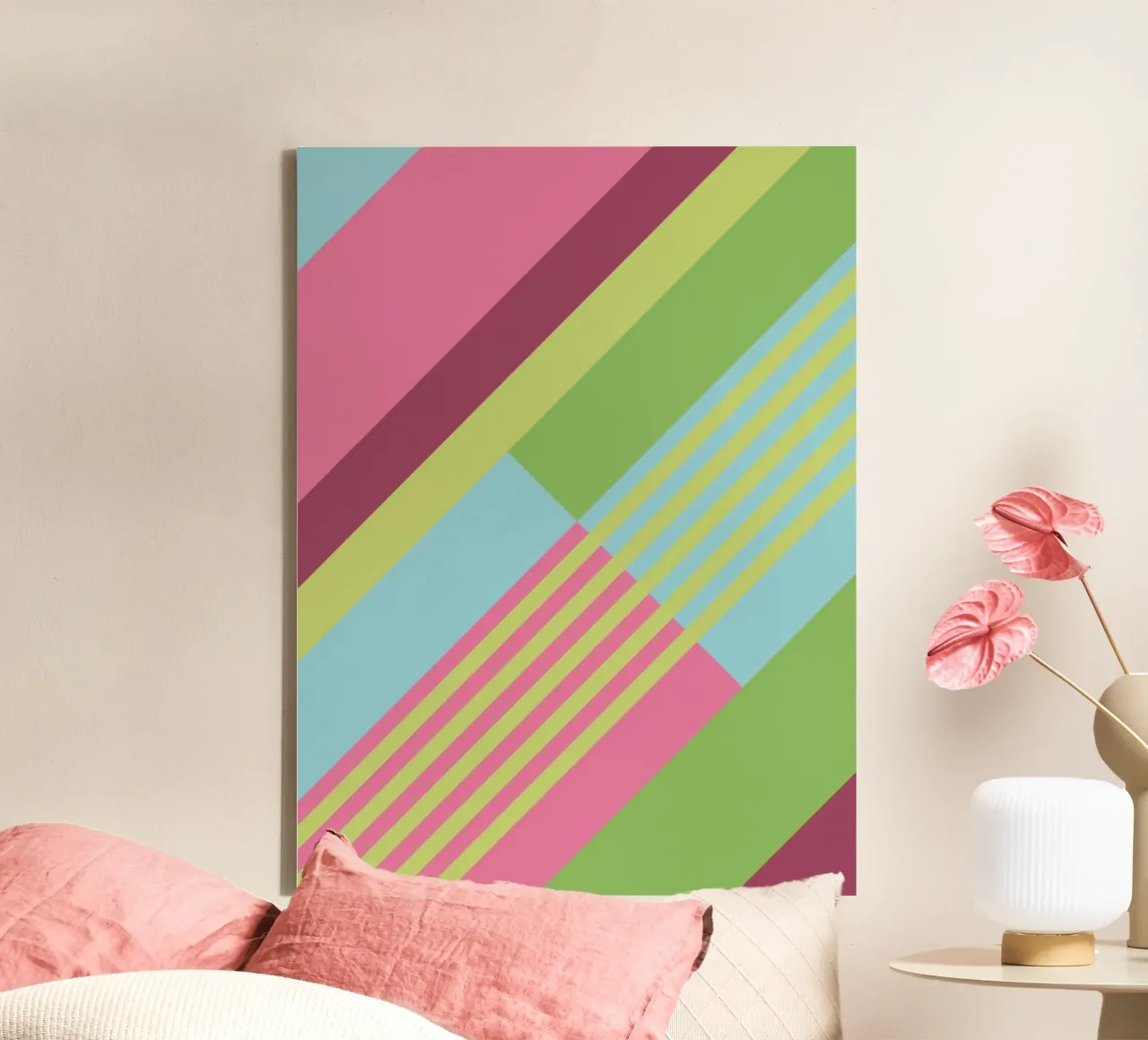 Strisce retrò vintage senza tempo in rosa e verde tela con Cornice a cassetta da Petra Lang