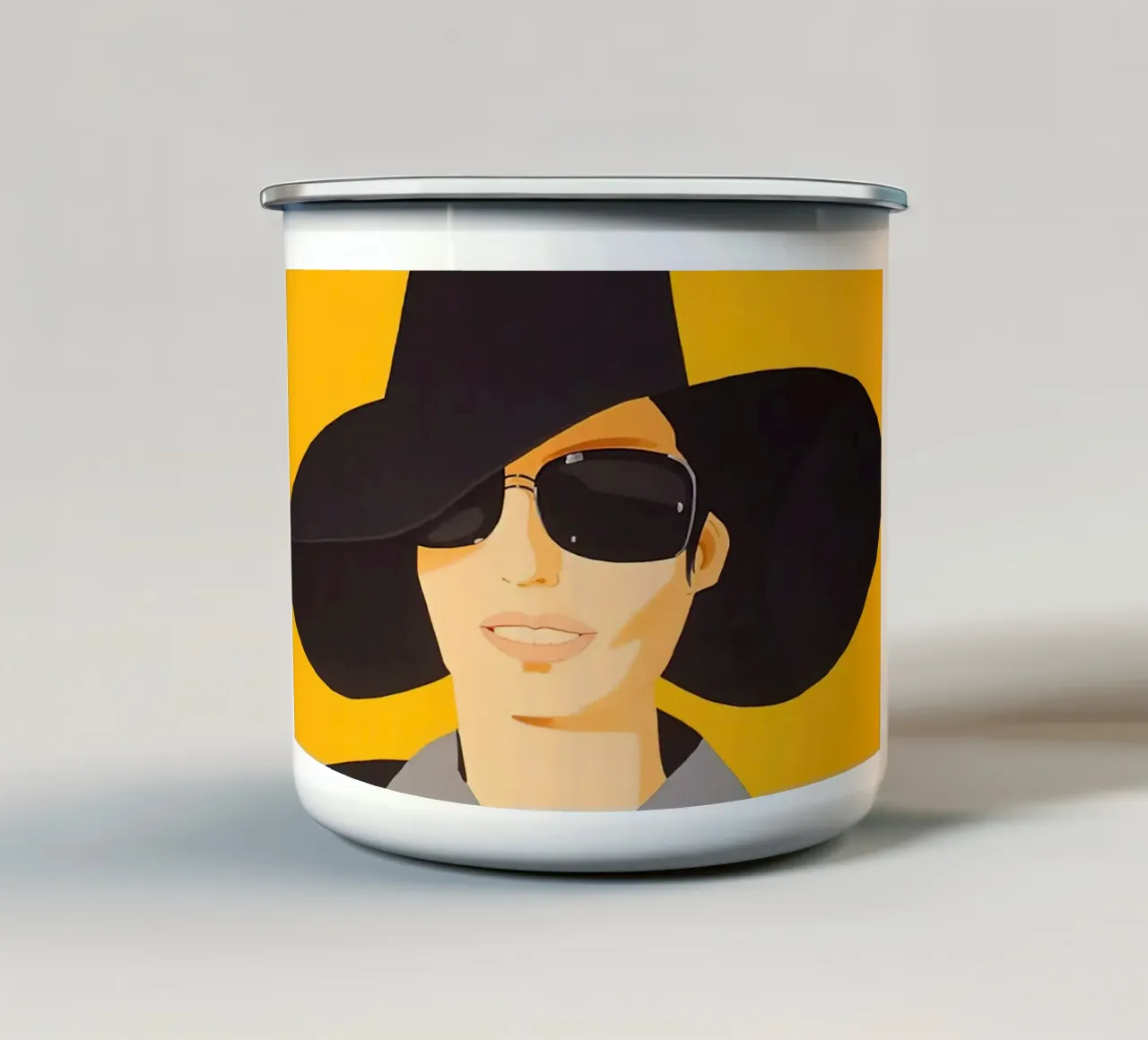 Alex Katz Vivien in cappello nero tazza in smalto da Marcobarshop
