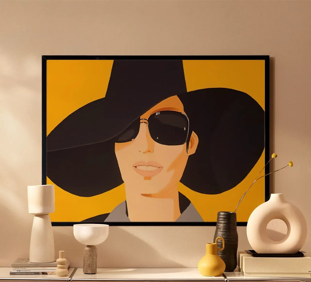 Alex Katz Vivien in cappello nero poster con telaio in legno da Marcobarshop