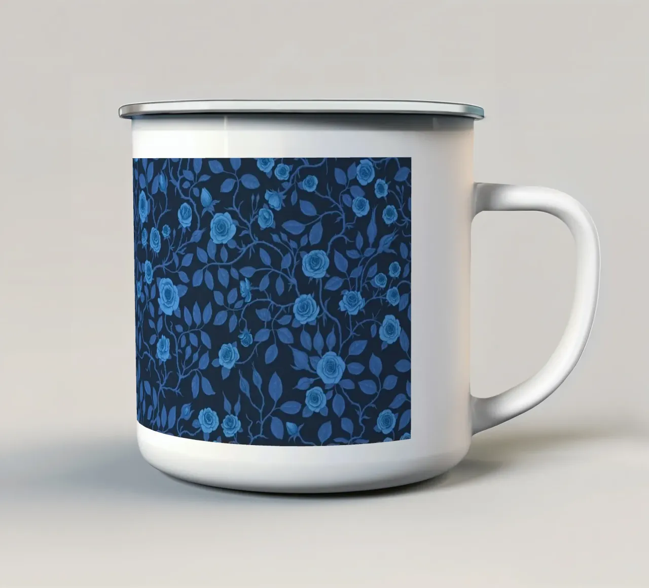 Rose selvatiche in blu tazza in smalto da Painted Nature