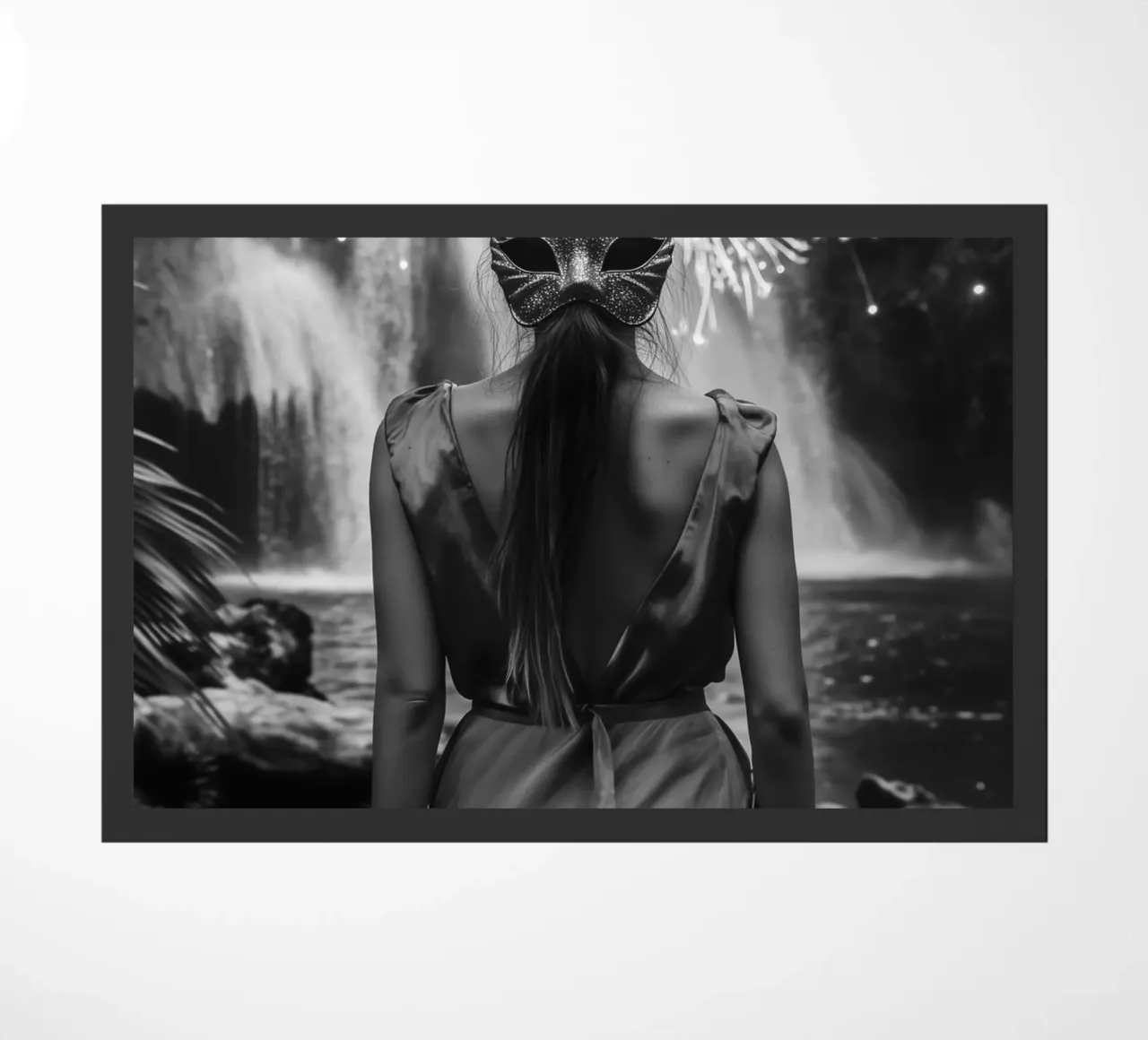 "Midnight Spark" - Mysterious Masquerade Cat Mask Art Print doormat by Synthaira