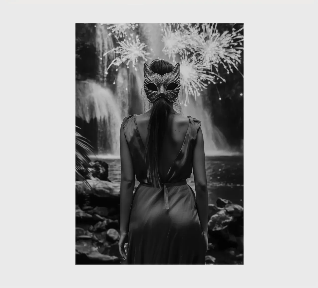 "Midnight Spark" - Mysterious Masquerade Cat Mask Art Print notebook by Synthaira