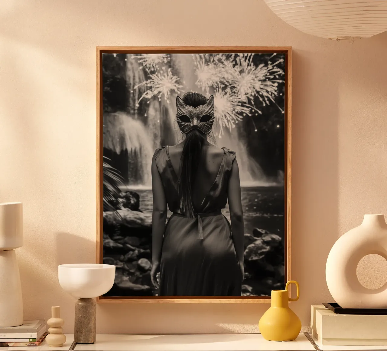 "Midnight Spark" - Mysterious Masquerade Cat Mask Art Print canvas by Synthaira