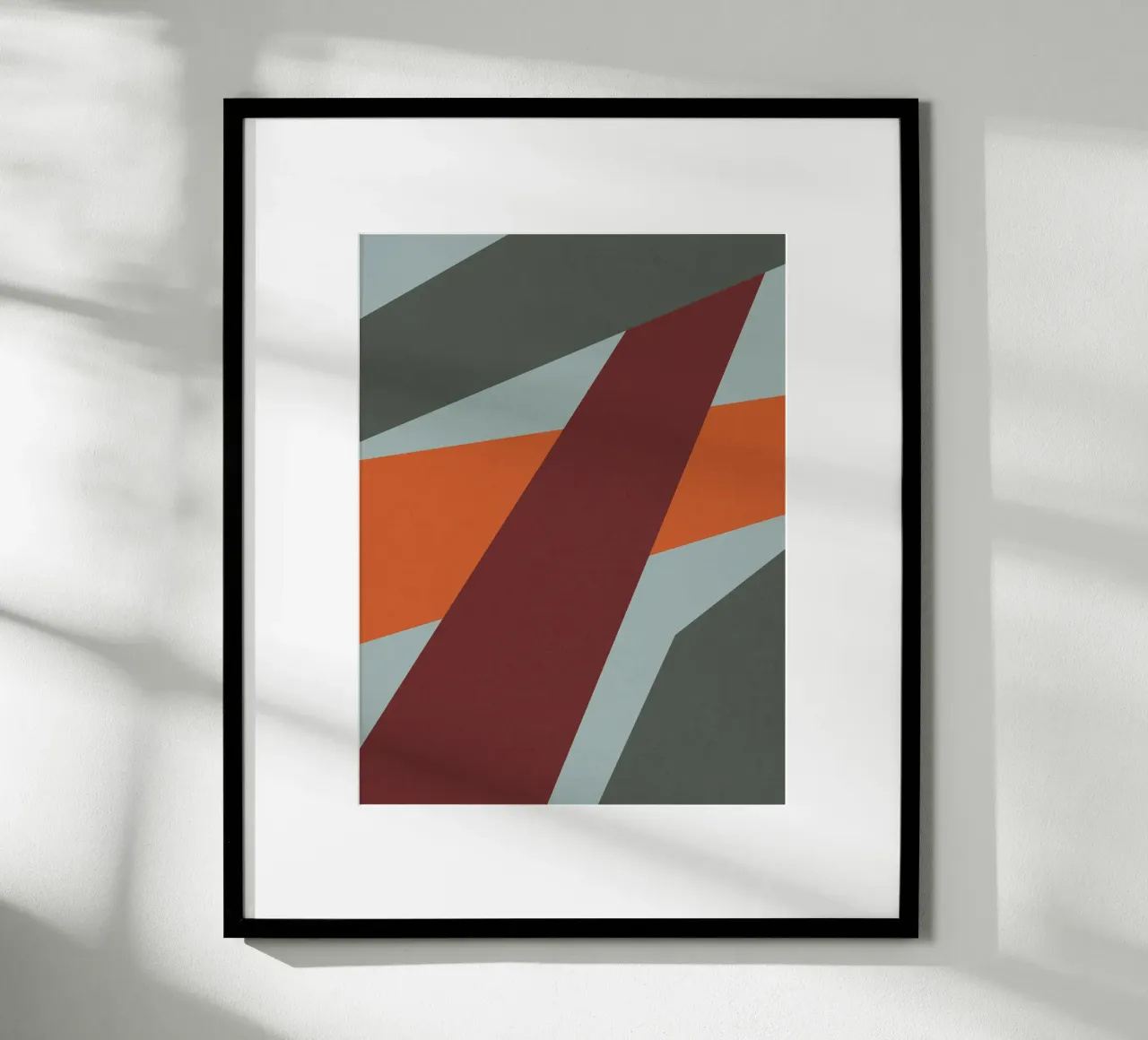 Design geometrico retrò in arancione e verde oliva poster con telaio in alluminio da Petra Lang