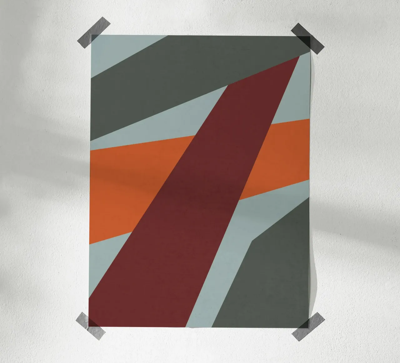 Design geometrico retrò in arancione e verde oliva poster con telaio in alluminio da Petra Lang