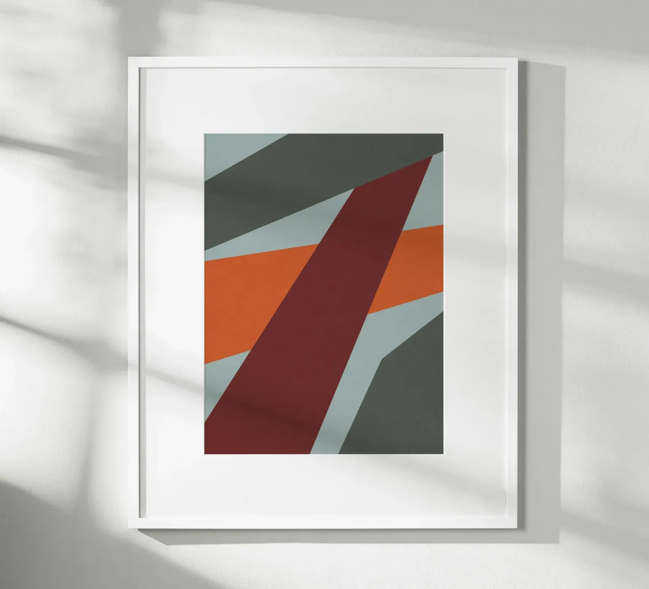 Design geometrico retrò in arancione e verde oliva poster con telaio in alluminio da Petra Lang