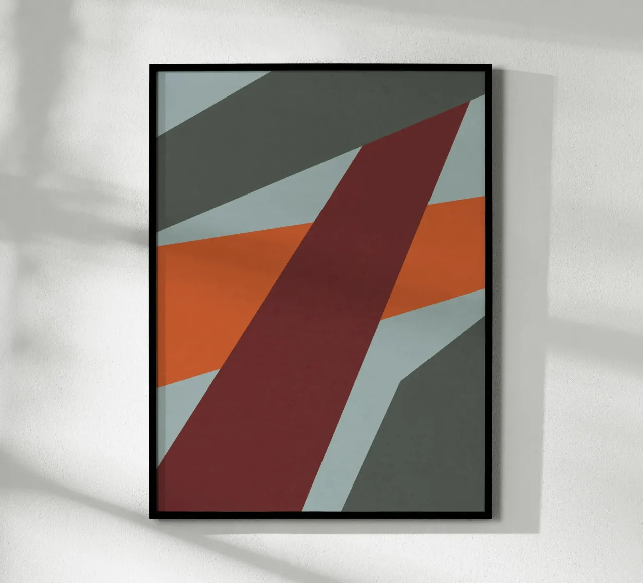 Design geometrico retrò in arancione e verde oliva poster con telaio in alluminio da Petra Lang