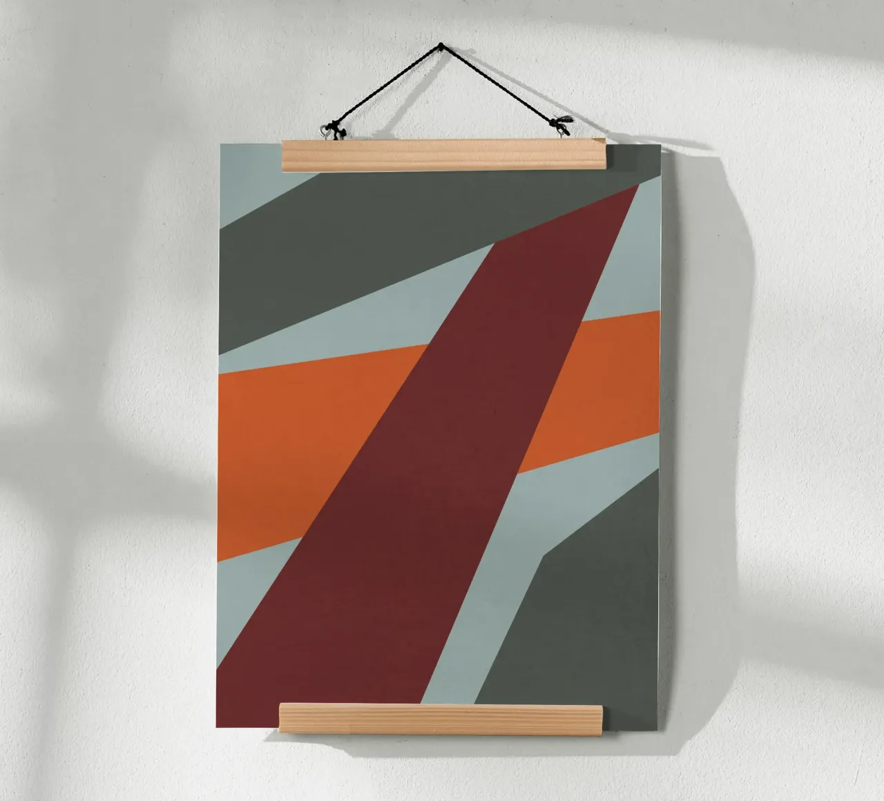 Design geometrico retrò in arancione e verde oliva poster con telaio in alluminio da Petra Lang