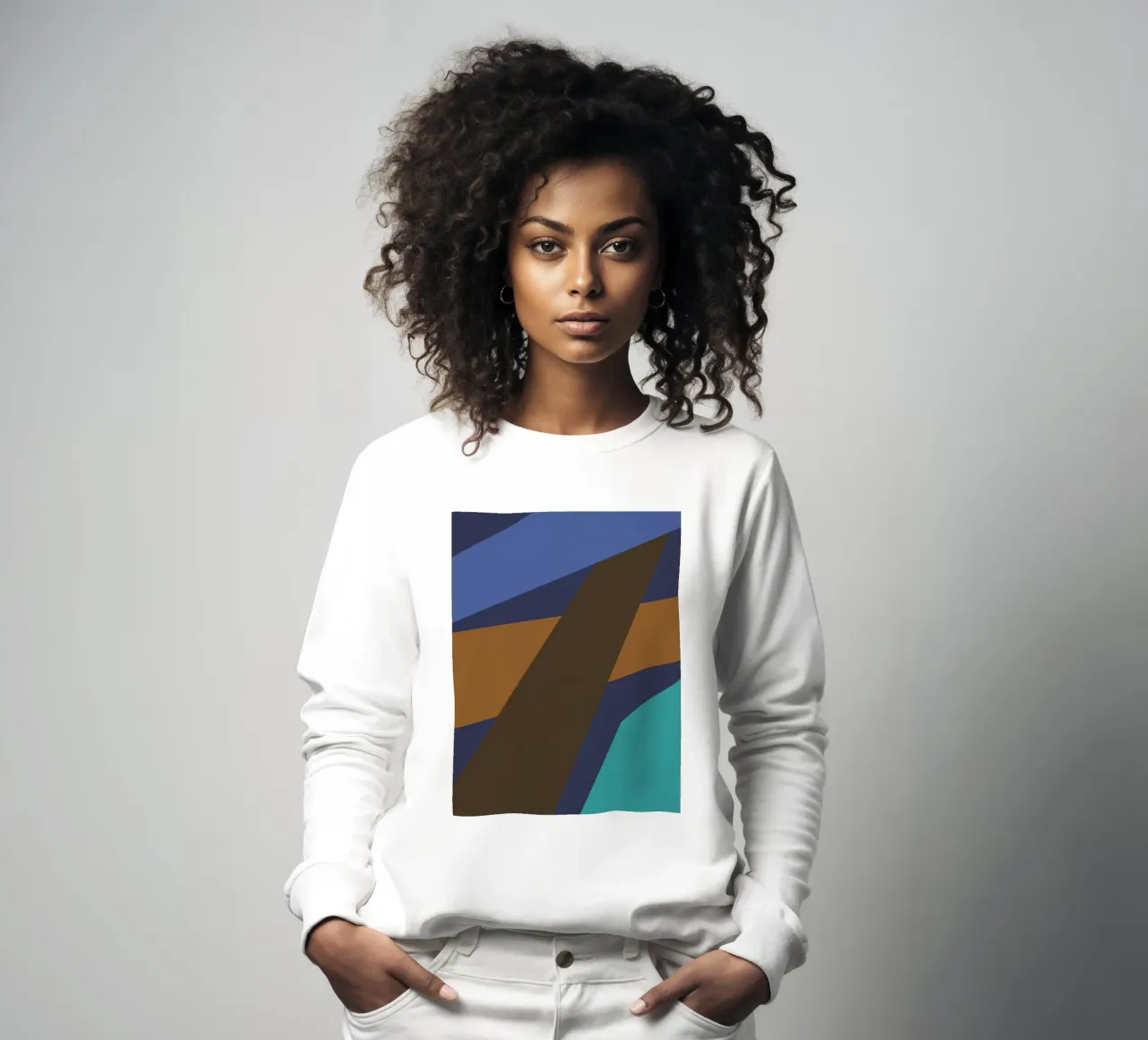 Design geometrico retrò in blu, marrone e verde mare felpa da Petra Lang