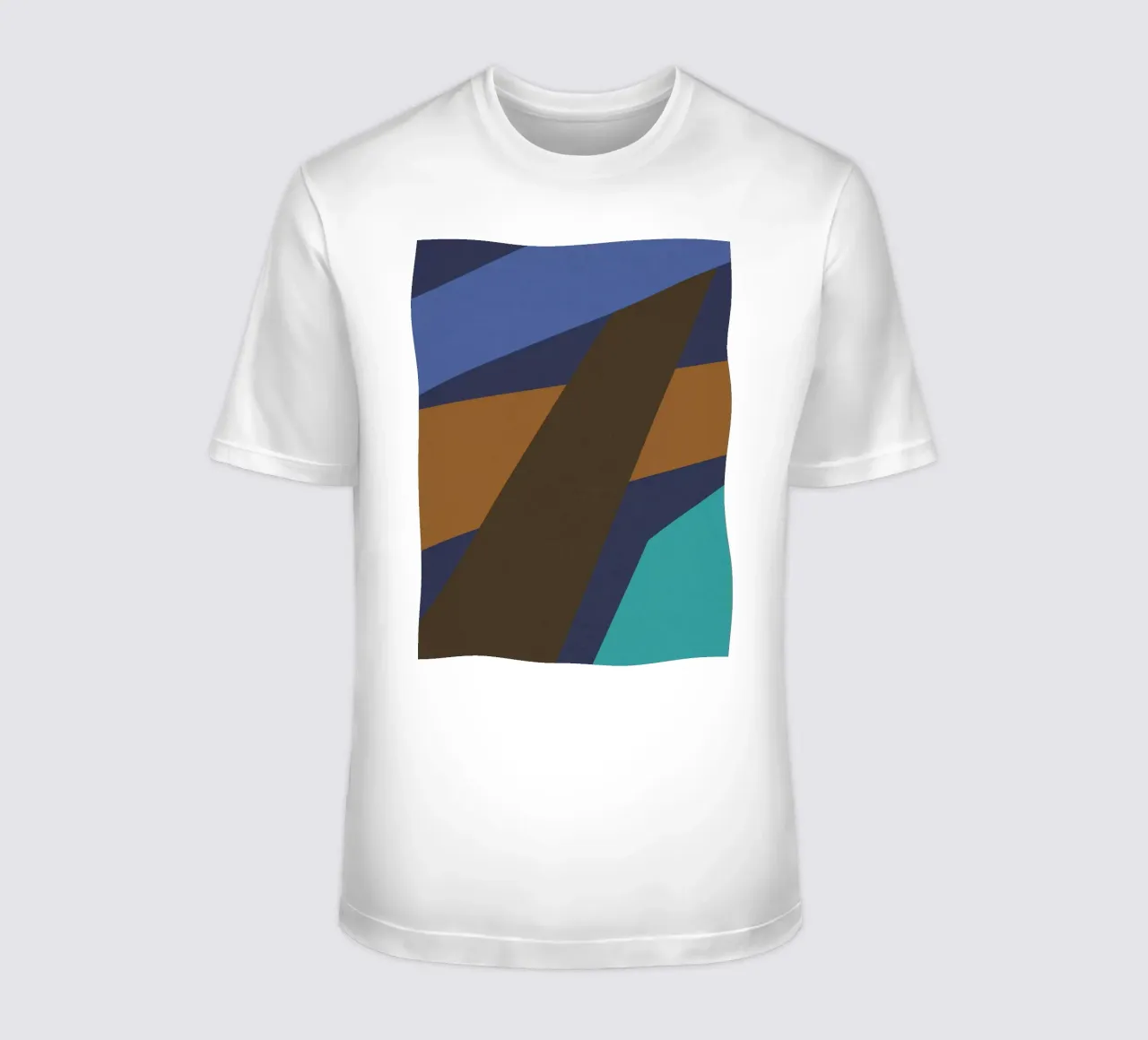 Design geometrico retrò in blu, marrone e verde mare t-shirt da Petra Lang