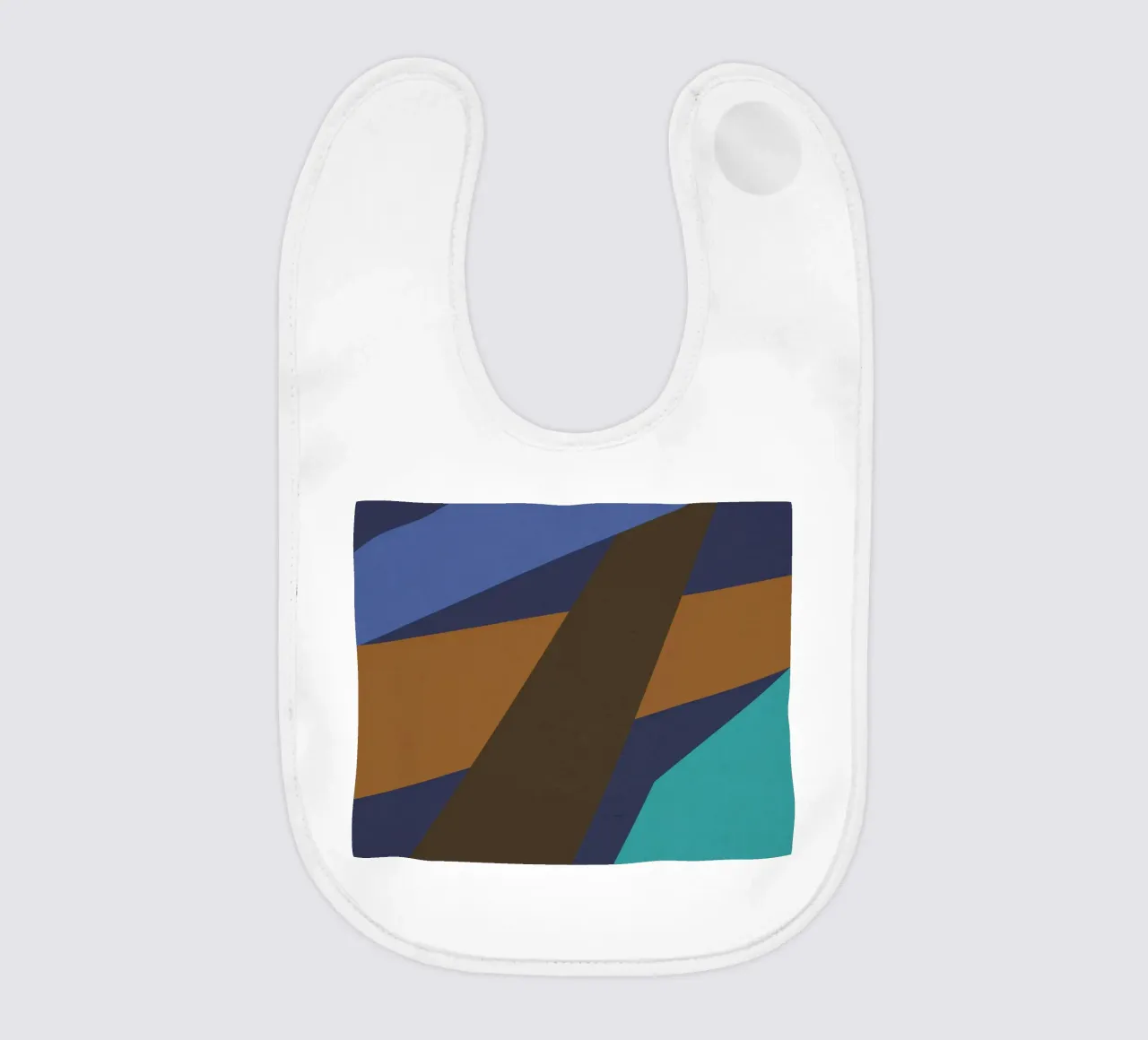 Design geometrico retrò in blu, marrone e verde mare bavaglino da Petra Lang