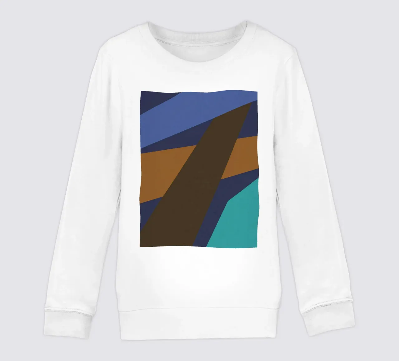 Design geometrico retrò in blu, marrone e verde mare felpa bambino da Petra Lang