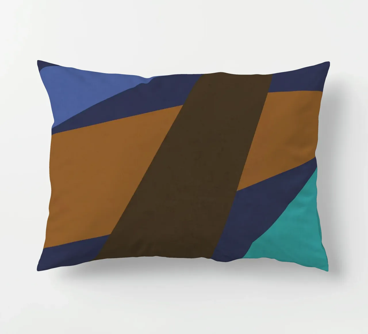 Design geometrico retrò in blu, marrone e verde mare cuscino da Petra Lang