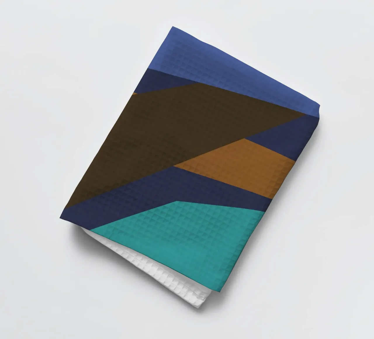 Design geometrico retrò in blu, marrone e verde mare canovaccio da cucina da Petra Lang