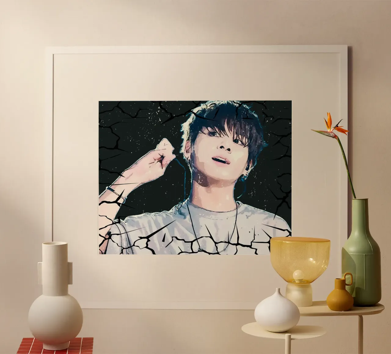 Cartone animato Jungkook-BTS poster con telaio in plastica da Trinara