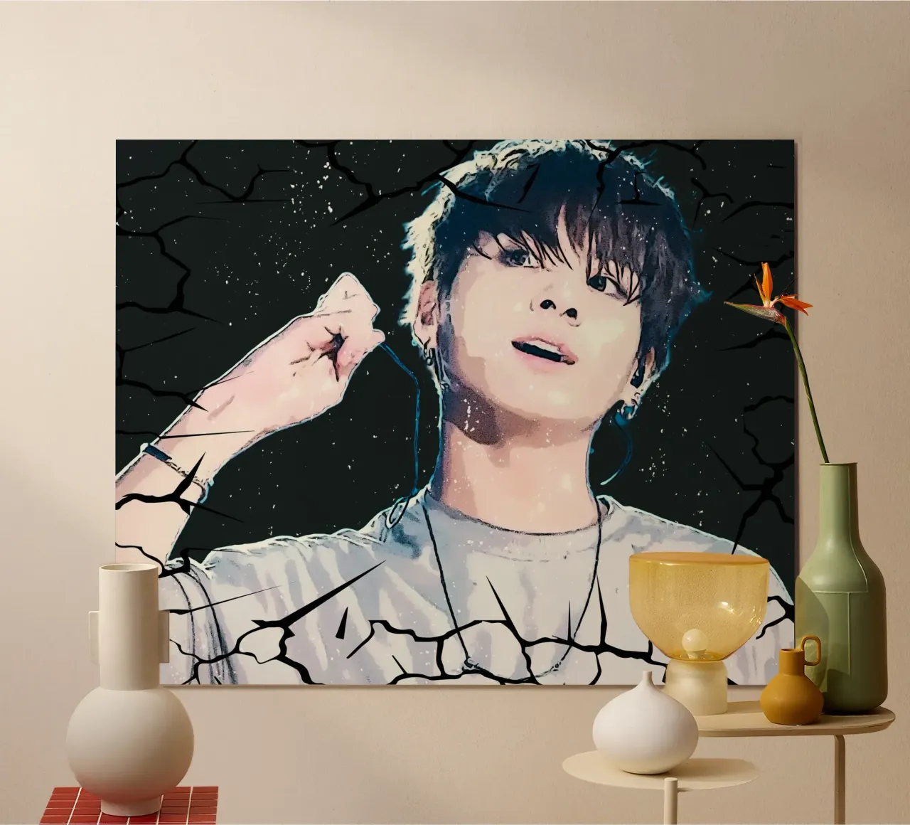 Cartone animato Jungkook-BTS poster con telaio in plastica da Trinara