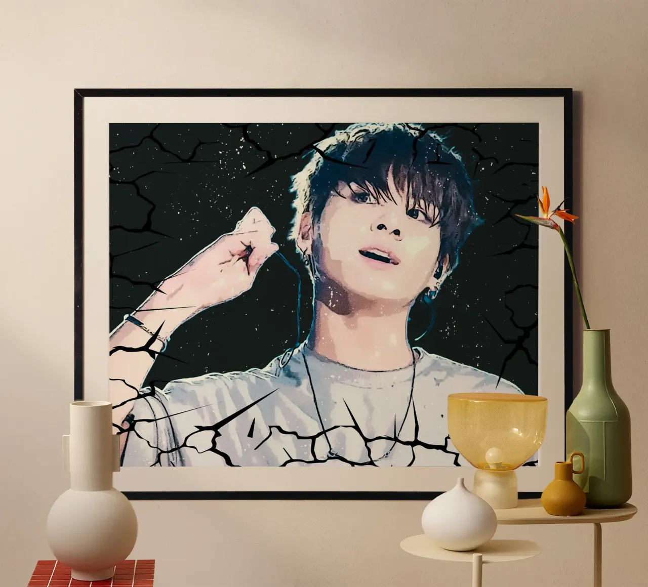 Cartone animato Jungkook-BTS poster con telaio in plastica da Trinara