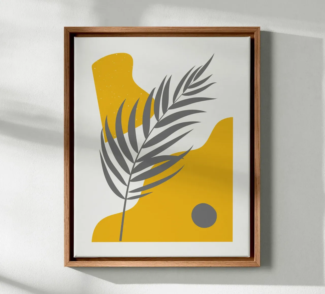 Boho Palm abstract canvas with Floater frame by Little Dean