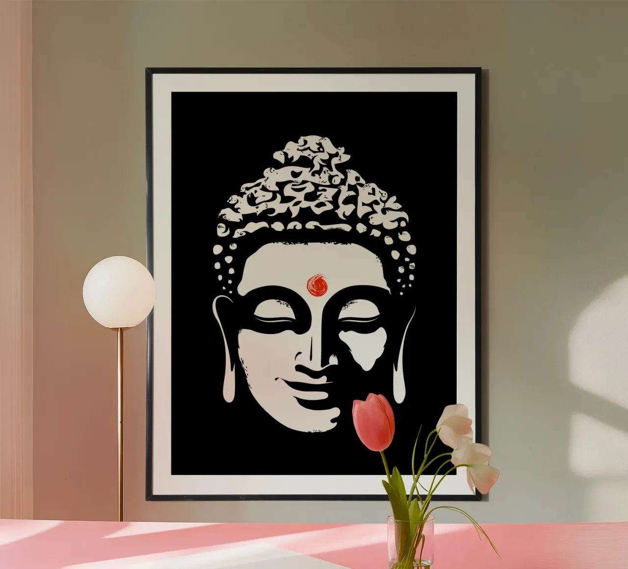 Faccia di Buddha poster con telaio in alluminio da Mariel Toigo