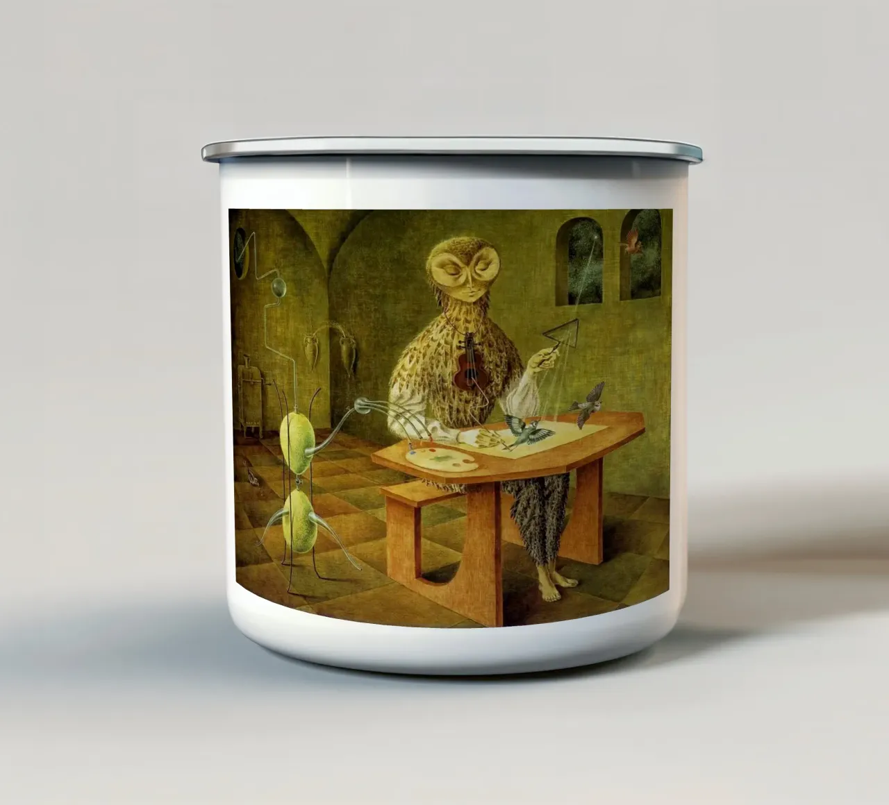 Remedios Varo Creazione di uccelli tazza in smalto da Kunze Gallery