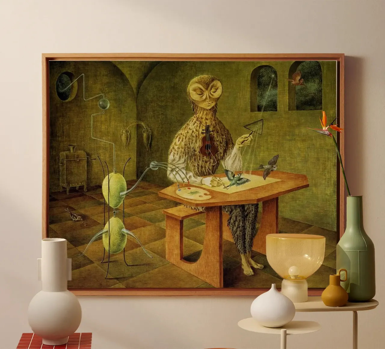 Remedios Varo Creation of Birds canvas with Floater frame by Kunze Gallery
