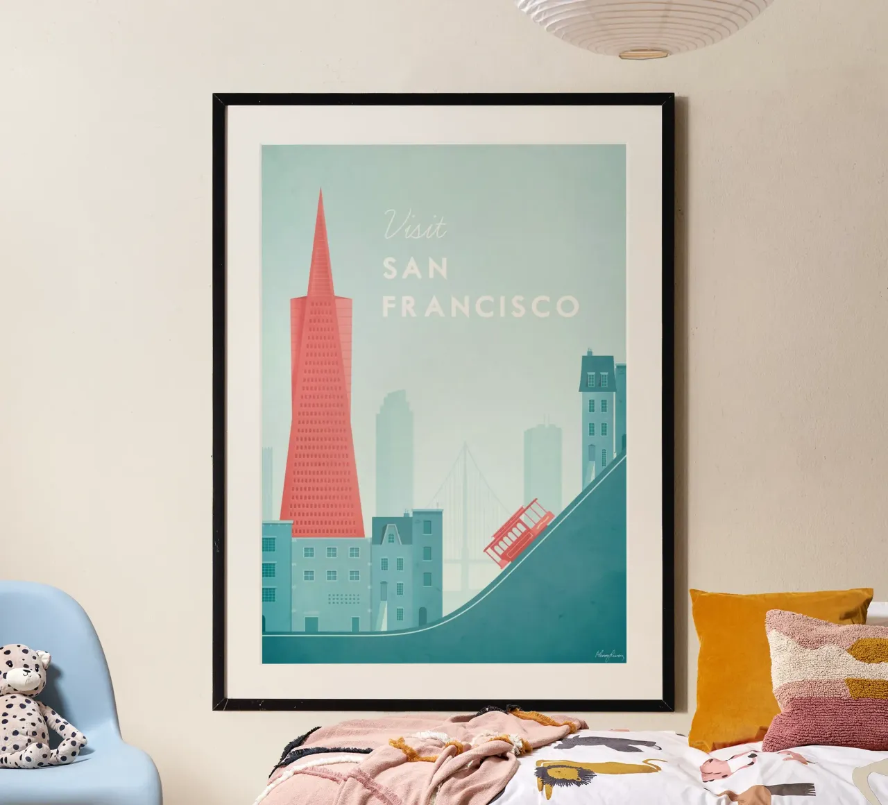 Tram panoramico della città di San Francisco poster con telaio in alluminio da unyil shope