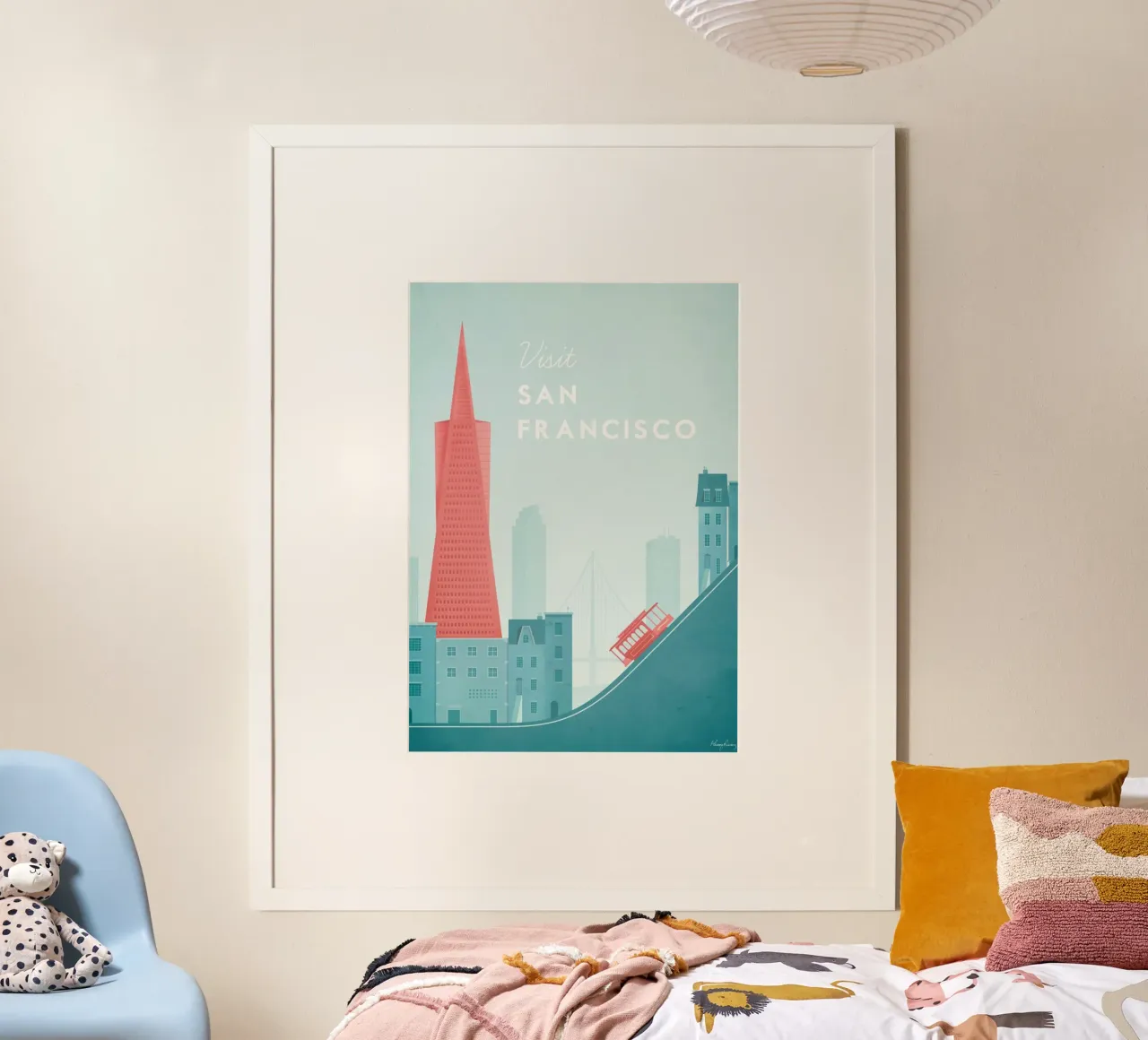 Tram panoramico della città di San Francisco poster con telaio in alluminio da unyil shope