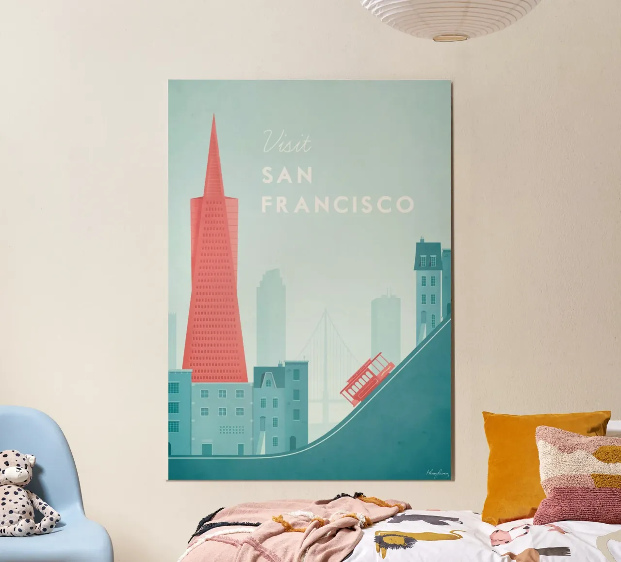 Tram panoramico della città di San Francisco poster con telaio in alluminio da unyil shope