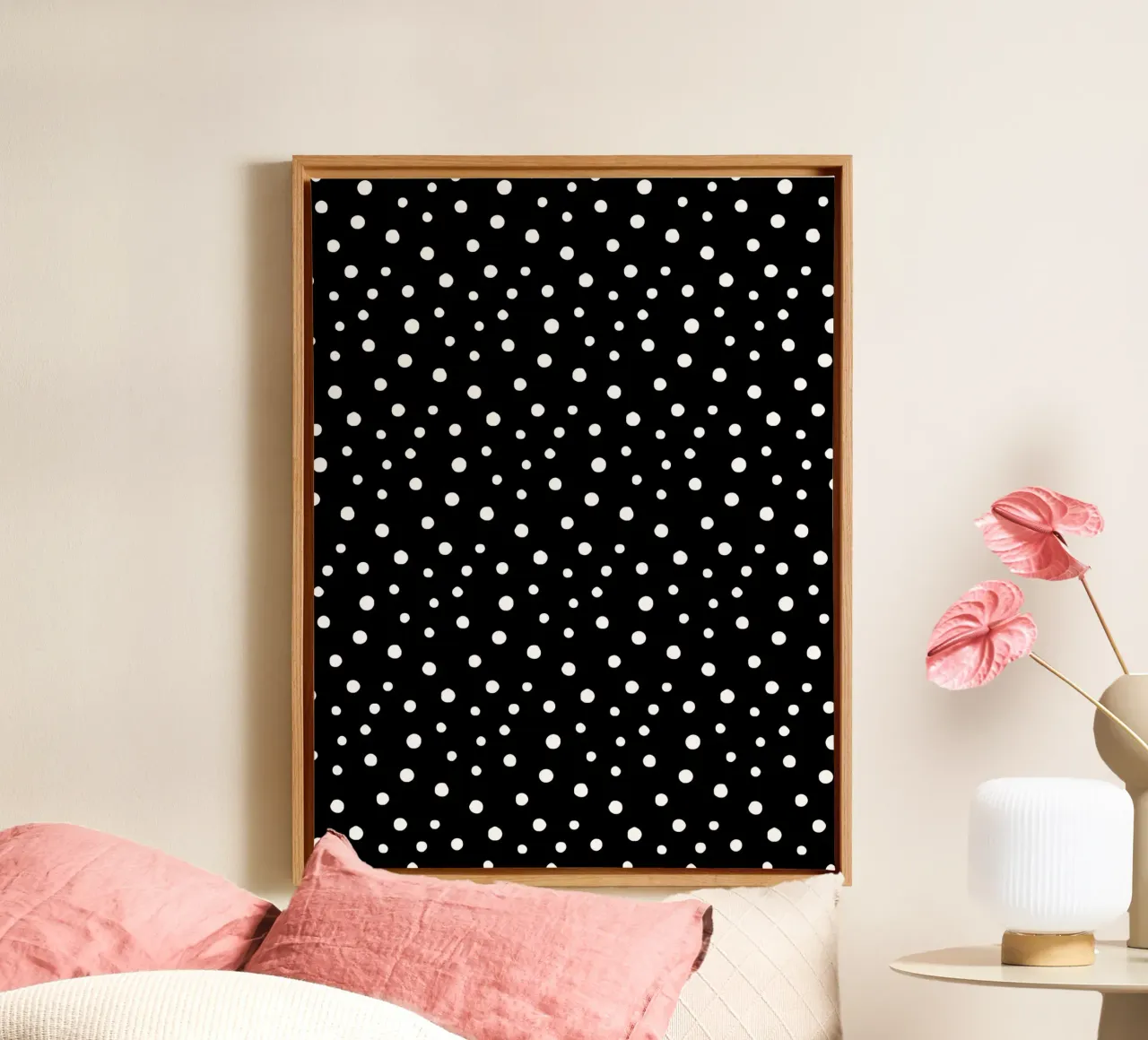 Minimal Chic Hand Drawn Polka Dots | White on Black canvas by Beauty in Simplicity