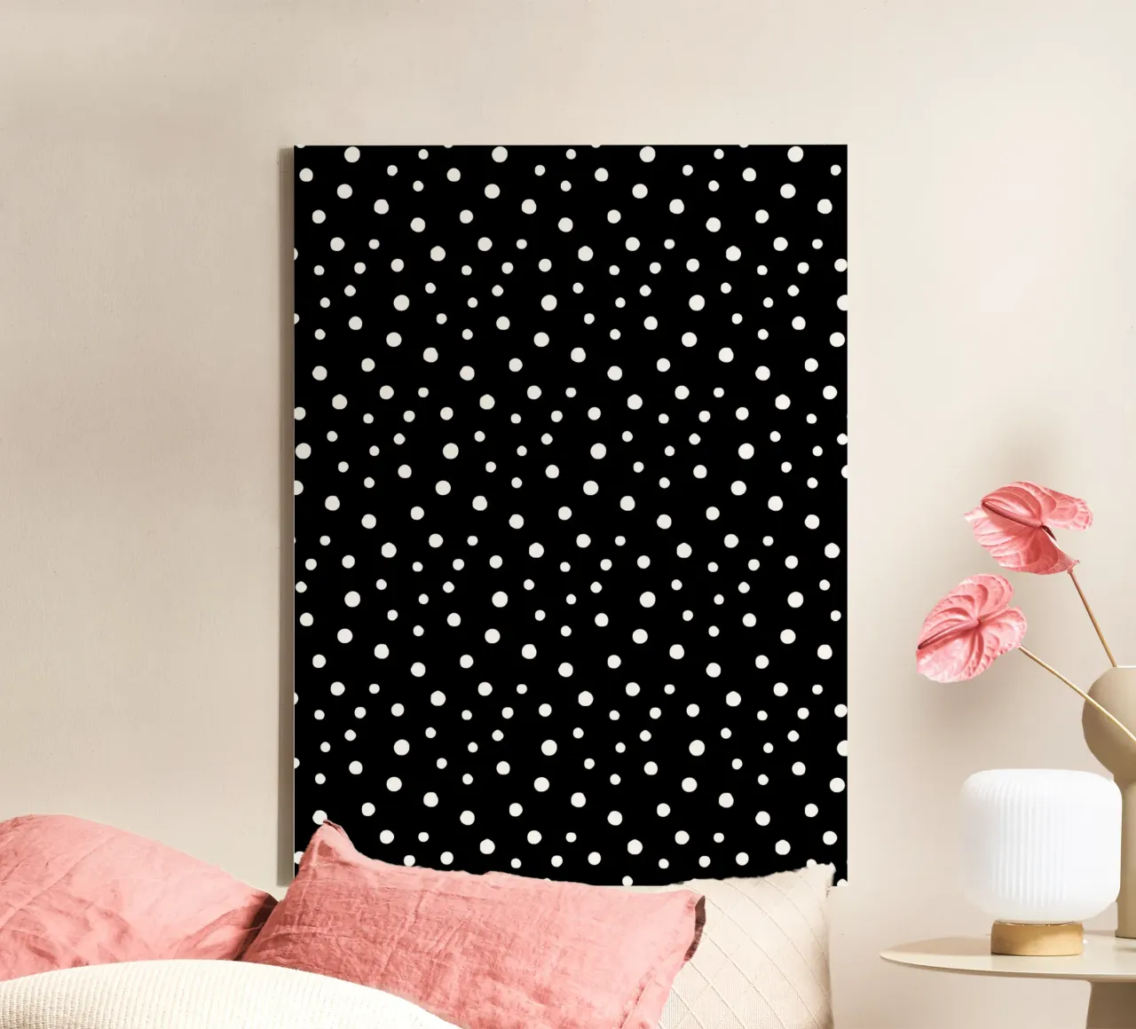 Minimal Chic Hand Drawn Polka Dots | White on Black canvas by Beauty in Simplicity