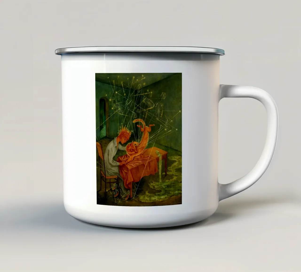 Remedios Varo Simpatía (La rabbia del gatto) tazza in smalto da Kunze Gallery