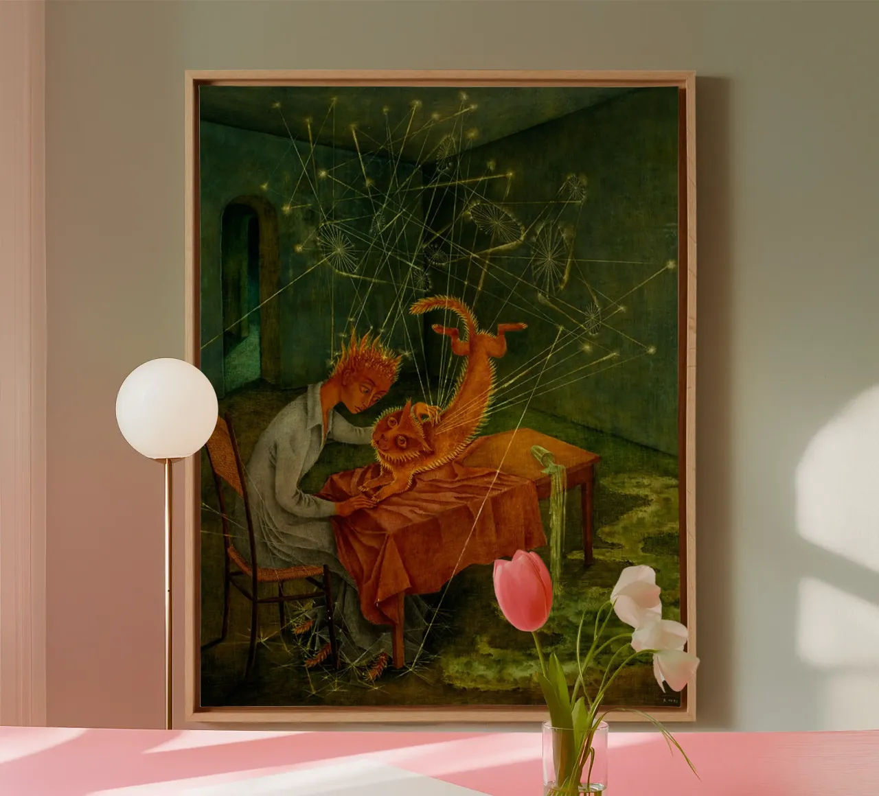 Remedios Varo Simpatía (The Rabies of the Cat) canvas with Floater frame by Kunze Gallery
