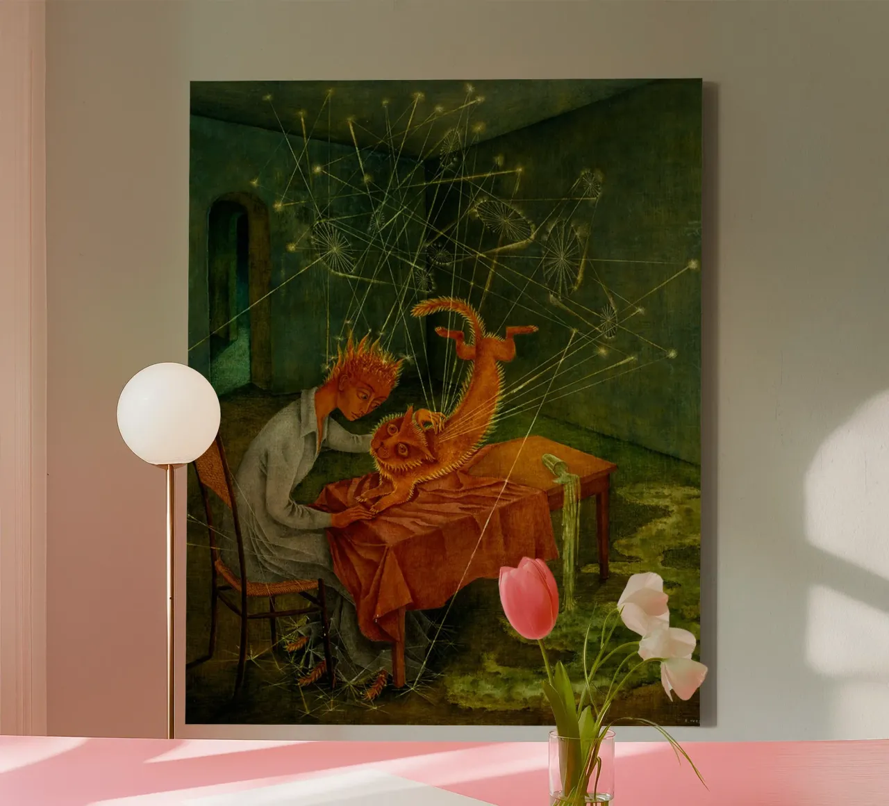 Remedios Varo Simpatía (The Rabies of the Cat) canvas with Floater frame by Kunze Gallery