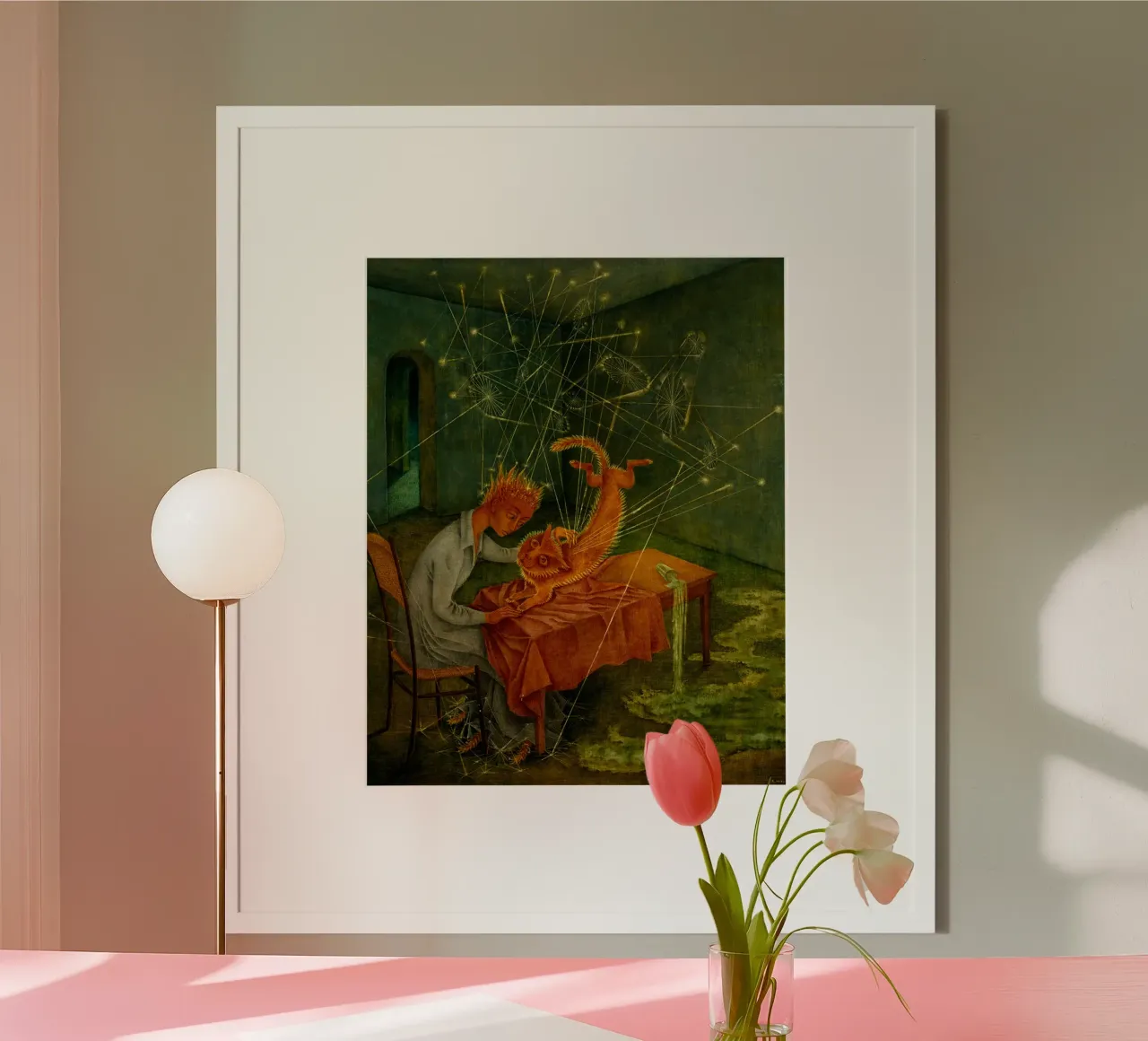 Remedios Varo Simpatía (The Rabies of the Cat) poster with wooden frame by Kunze Gallery