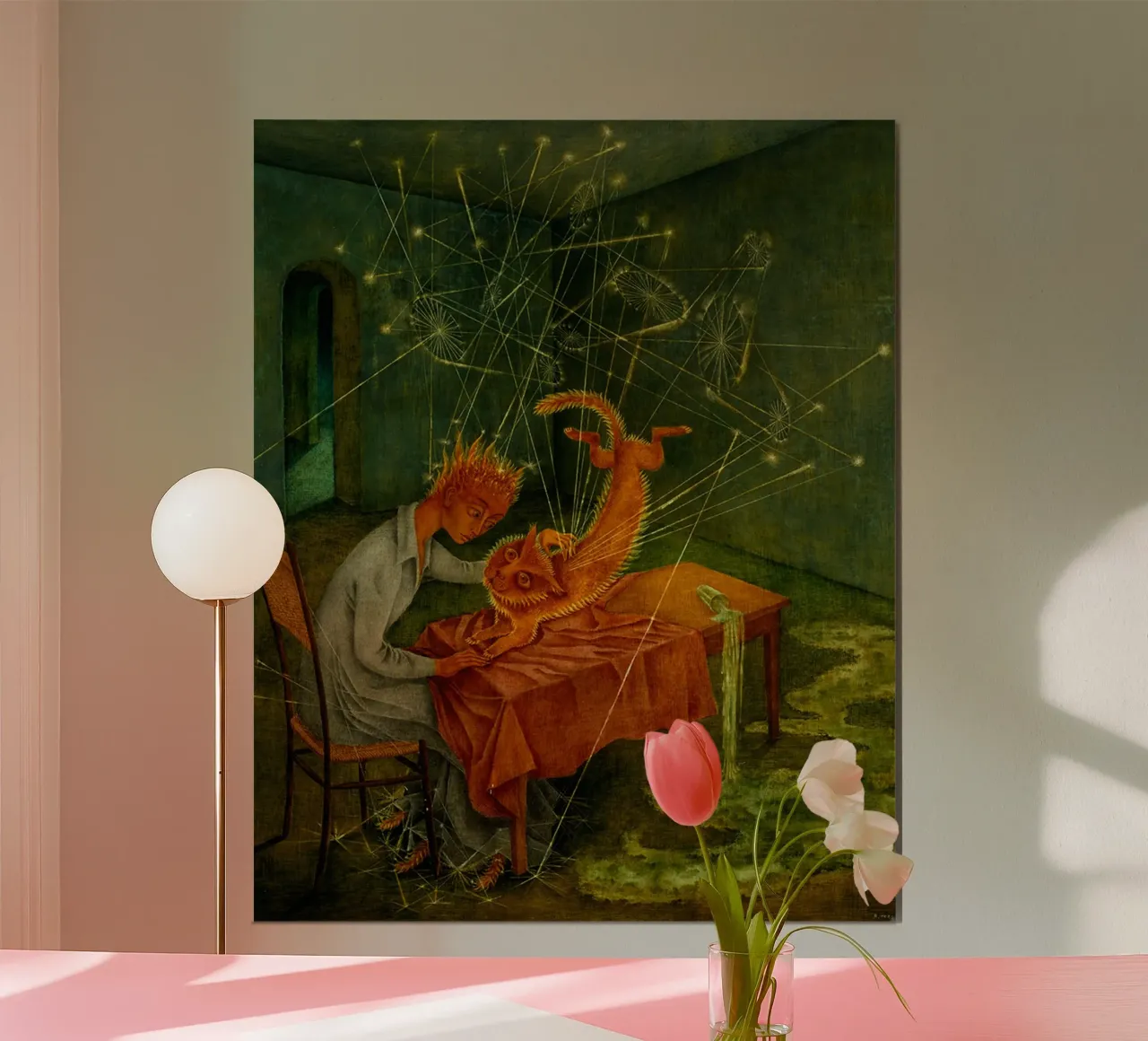 Remedios Varo Simpatía (The Rabies of the Cat) poster with wooden frame by Kunze Gallery
