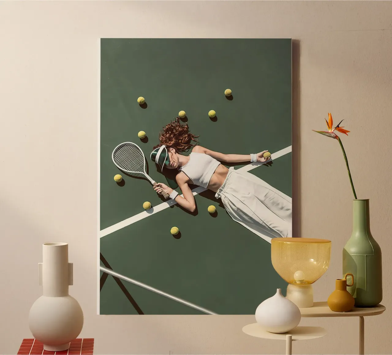 Op de tennisbaan canvas met Baklijst van World of Pearce