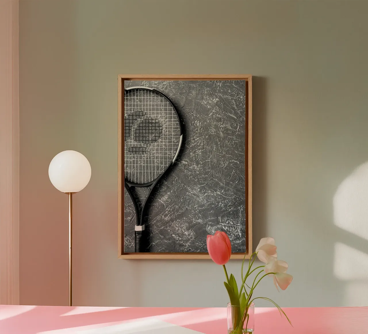 Tennisschläger B&W Leinwand mit Schattenfugenrahmen von World of Pearce