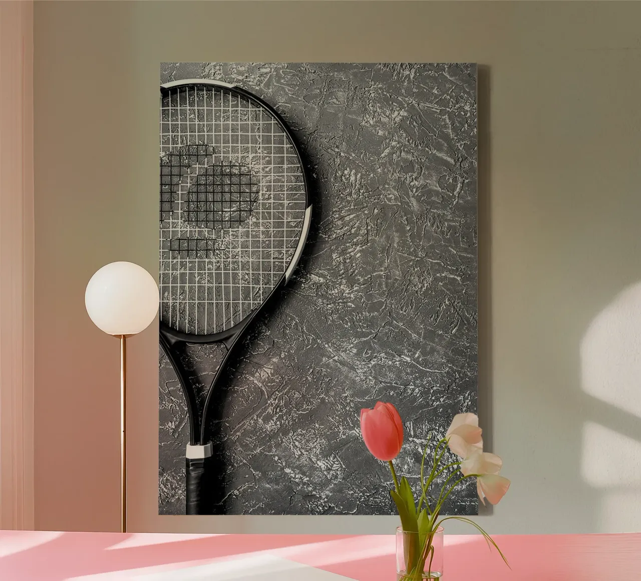 Tennisschläger B&W Leinwand mit Schattenfugenrahmen von World of Pearce