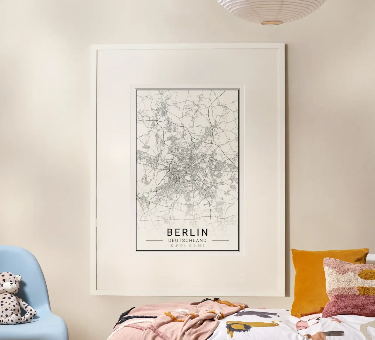 Murale di Berlino - Mappa minimalista della città poster con telaio in alluminio da CityMapPoster