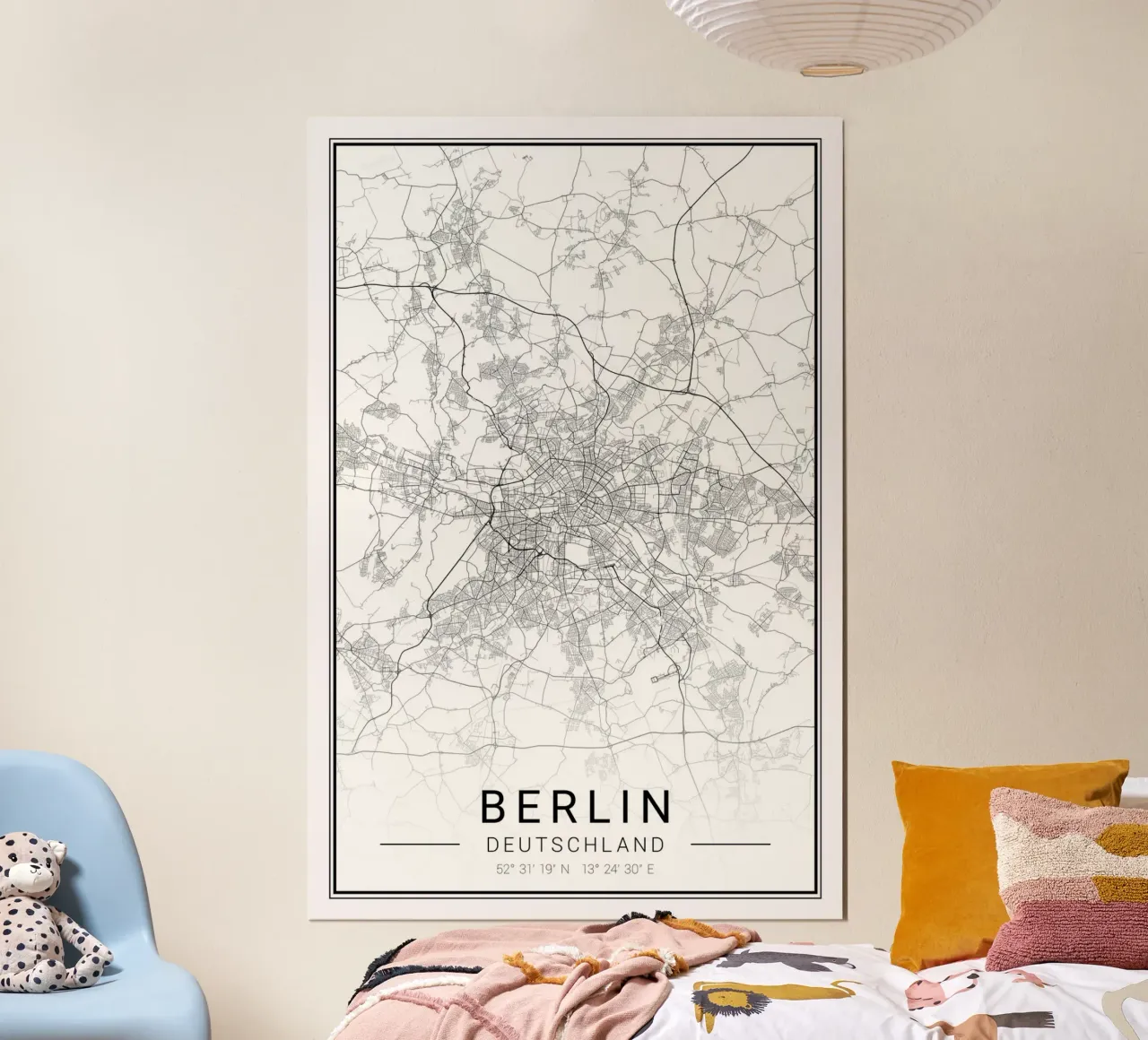 Murale di Berlino - Mappa minimalista della città poster con telaio in alluminio da CityMapPoster