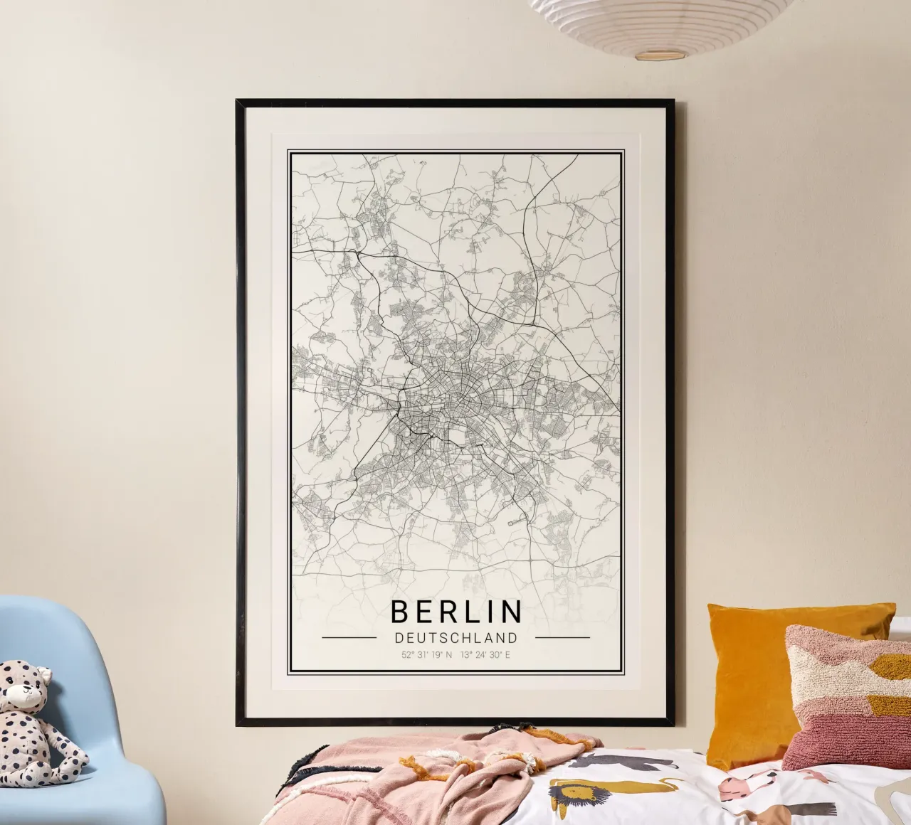 Murale di Berlino - Mappa minimalista della città poster con telaio in alluminio da CityMapPoster