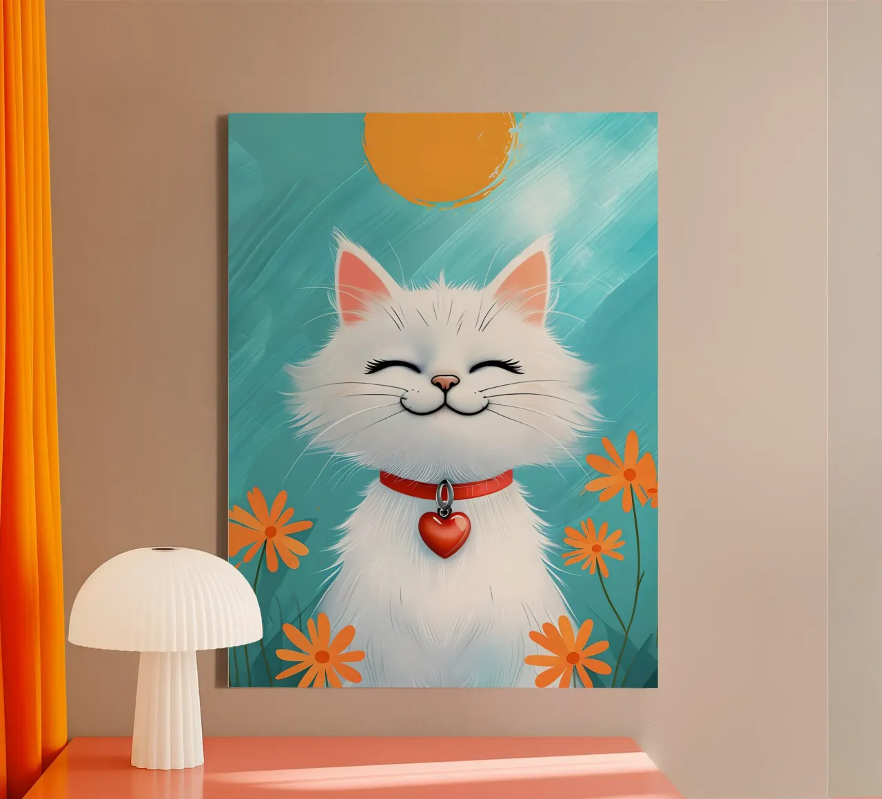 Gatto bianco felice con ciondolo a cuore tela con Cornice a cassetta da 🥝 KIWI STORE
