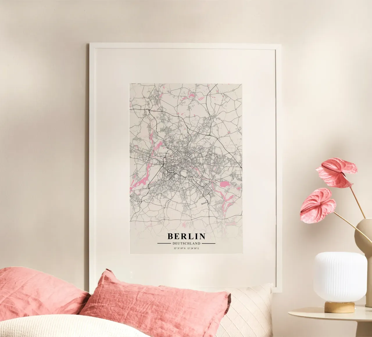 Elegante Berlijn Poster - Abstracte Stadsplattegrond poster met kunststof frame van CityMapPoster