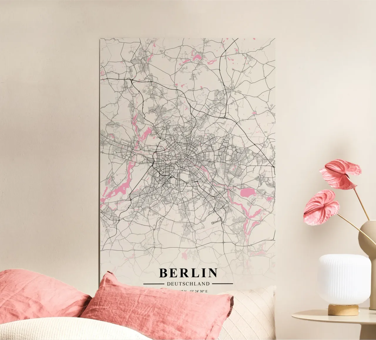 Elegante Berlijn Poster - Abstracte Stadsplattegrond poster met kunststof frame van CityMapPoster