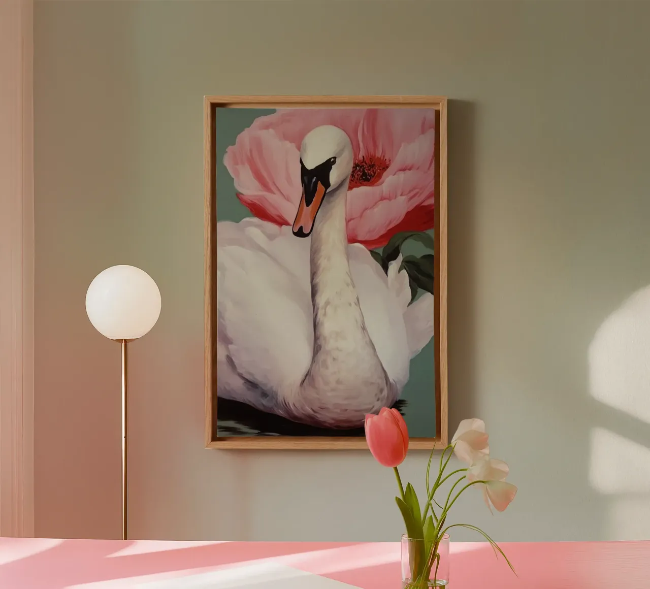 Swan And Flower tela con Cornice a cassetta da treechild