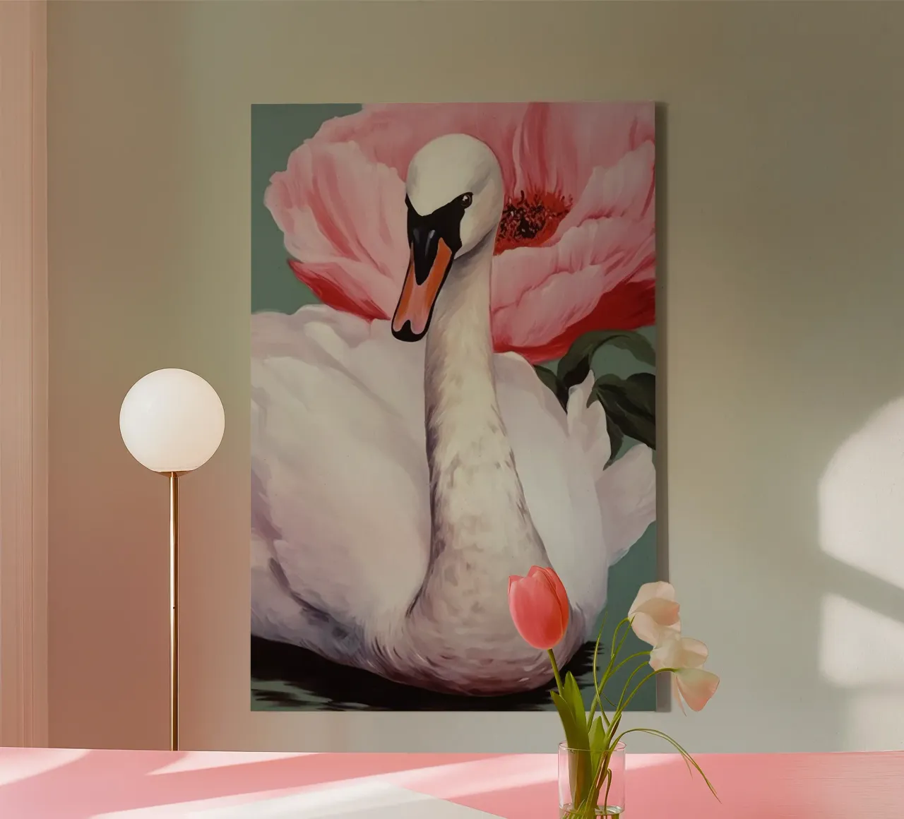Swan And Flower tela con Cornice a cassetta da treechild