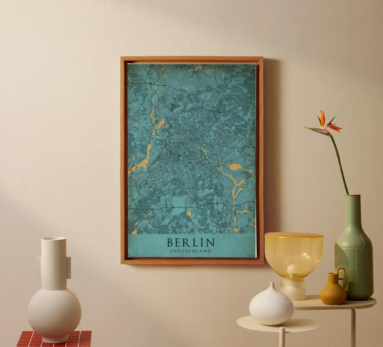 Stadsplattegrond Berlijn - Abstracte kunst op canvas canvas met Baklijst van CityMapPoster