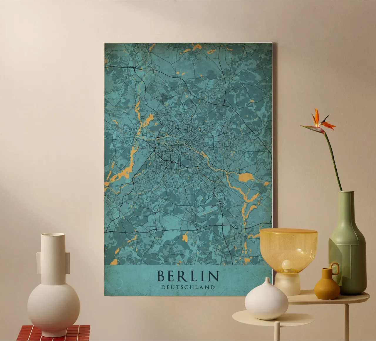 Stadsplattegrond Berlijn - Abstracte kunst op canvas canvas met Baklijst van CityMapPoster