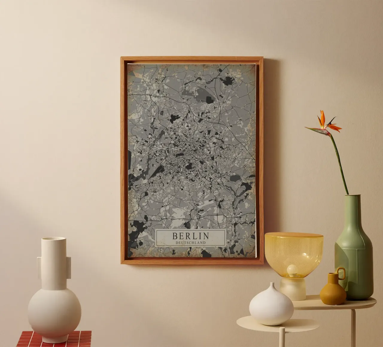 Stadsplattegrond Berlijn - Abstracte muurkunst canvas met Baklijst van CityMapPoster