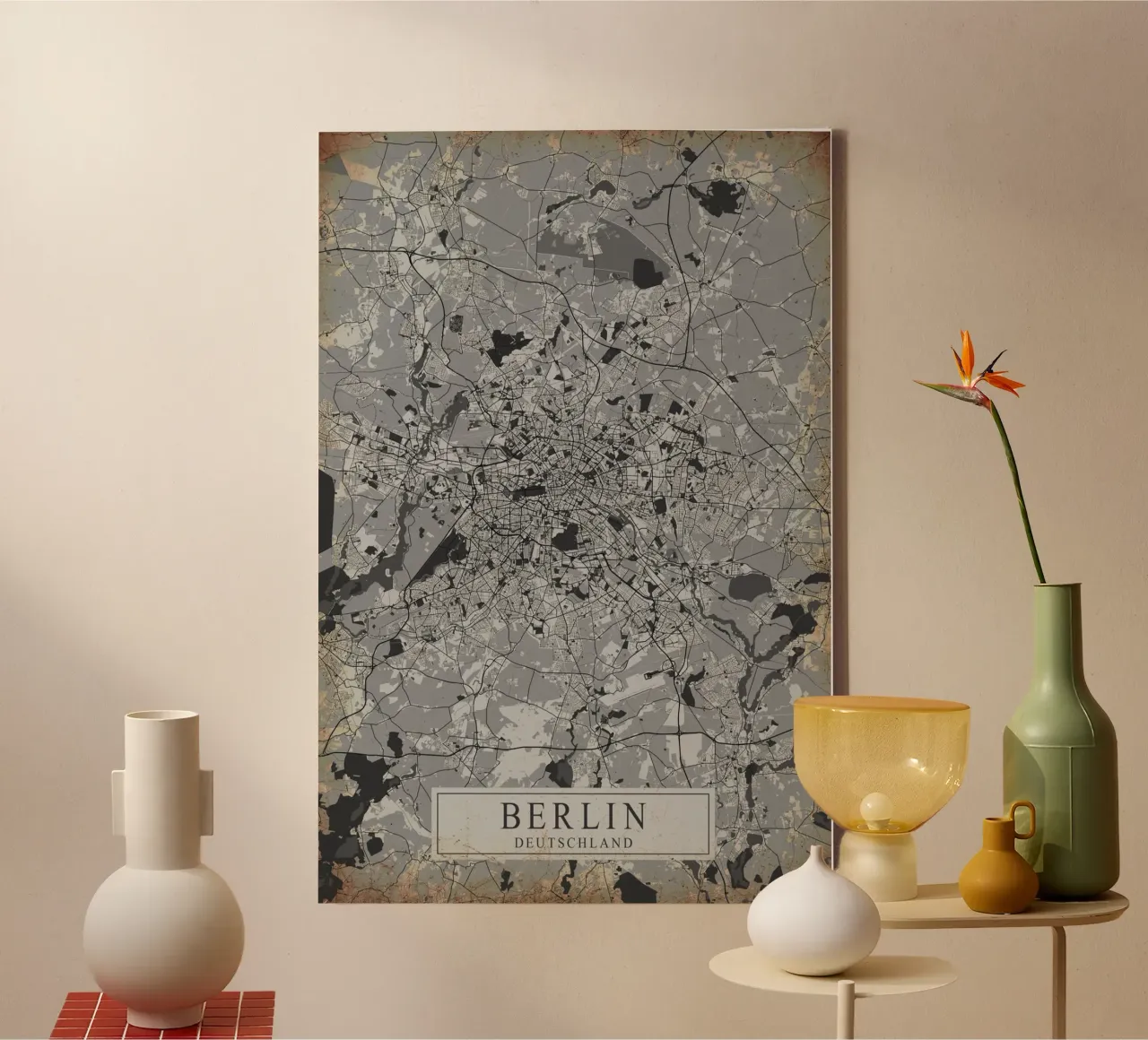 Stadsplattegrond Berlijn - Abstracte muurkunst canvas met Baklijst van CityMapPoster